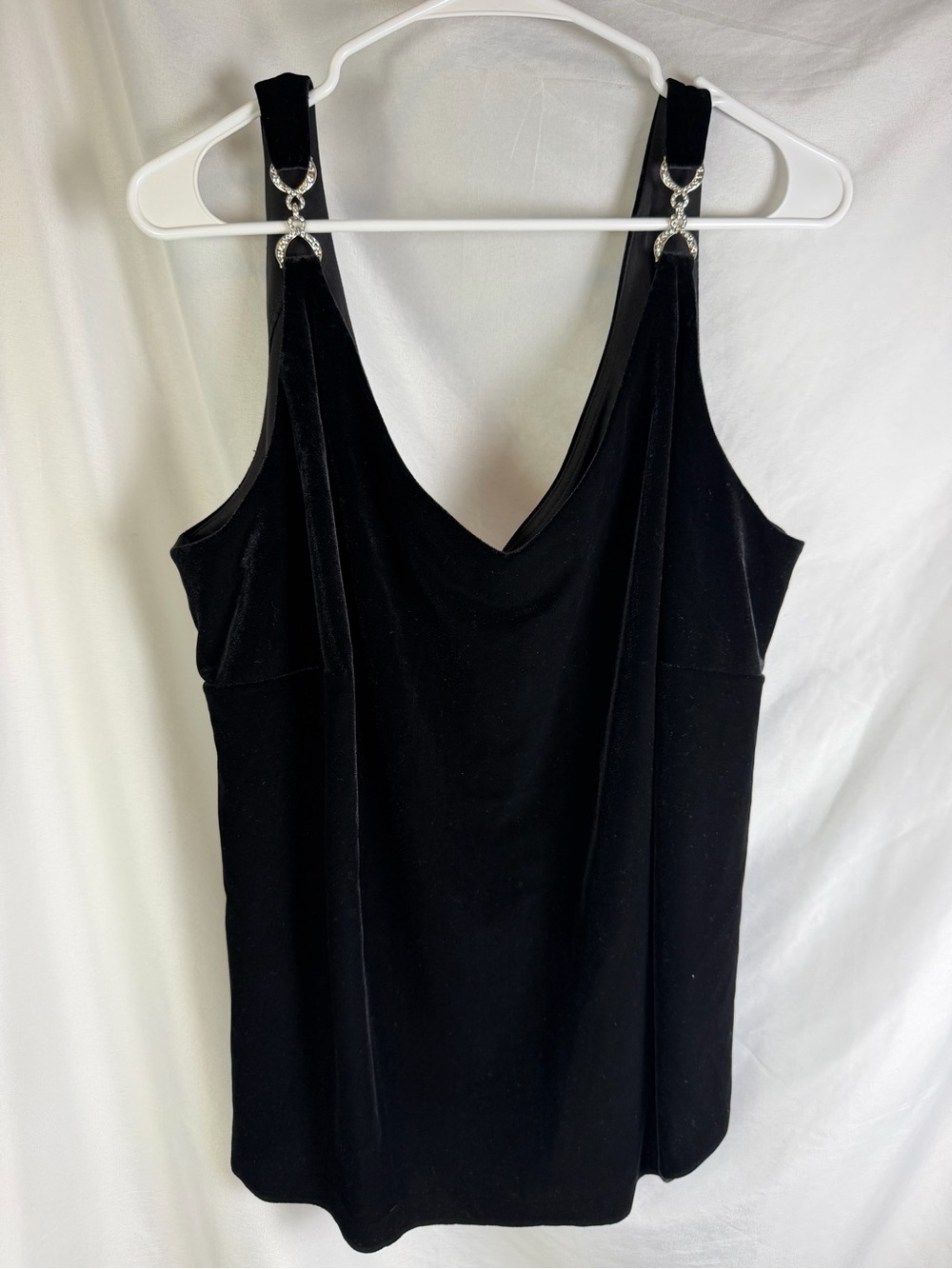 Alex Evenings 3X Black Velvet Rhinestone Strap Evening Top Plus Size